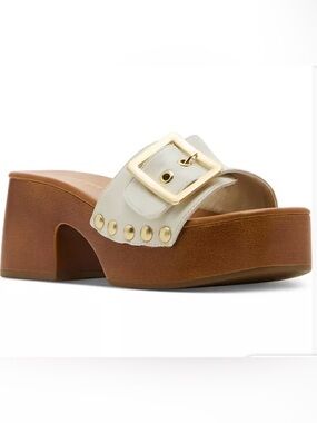 MADDEN GIRL Woodlandd Platform Block Heel white Bone Sandals 8 New!